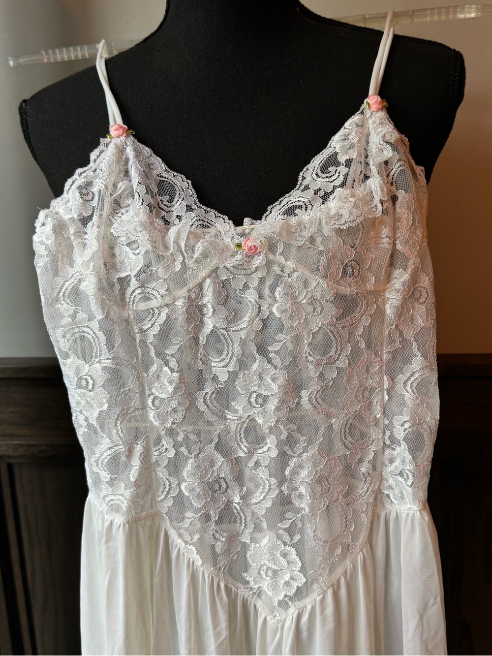 Vintage Tosca White Nylon Tricot Lace V Waist Nightgown Bridal Peignoir small - Picture 5 of 11
